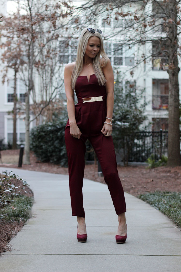 BELT IT OUT: BURGANDY JUMPSUIT.