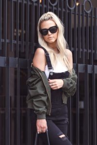 green bomber jacket, overalls