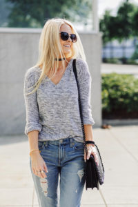 grey sweater, choker