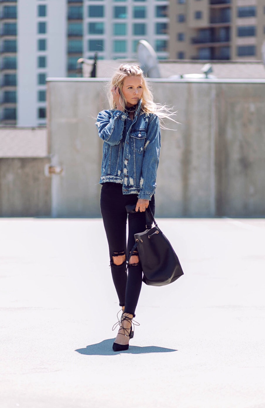 Tapestry Oversized Leather Denim Jacket - Ready to Wear