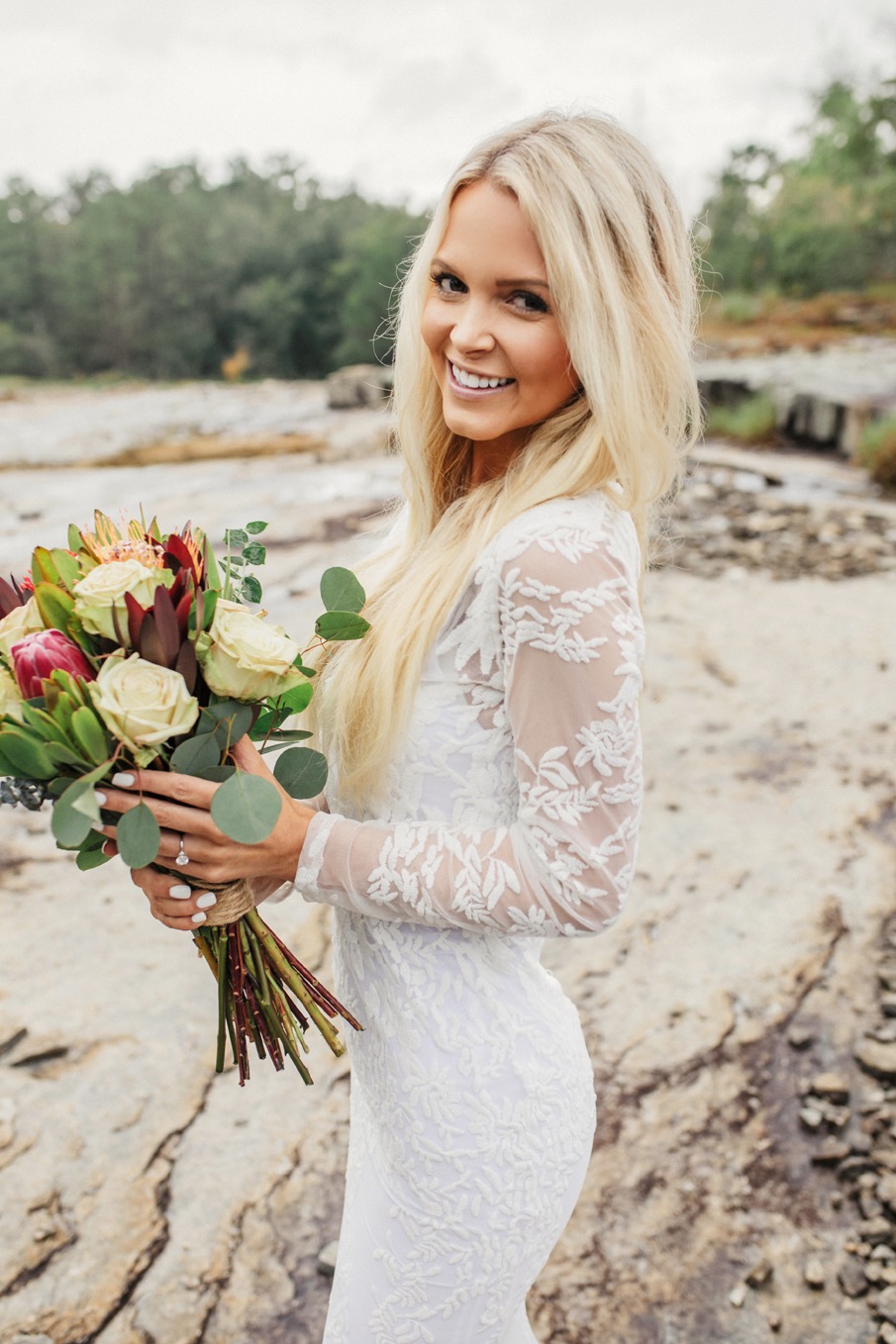 engagement session, lace gown