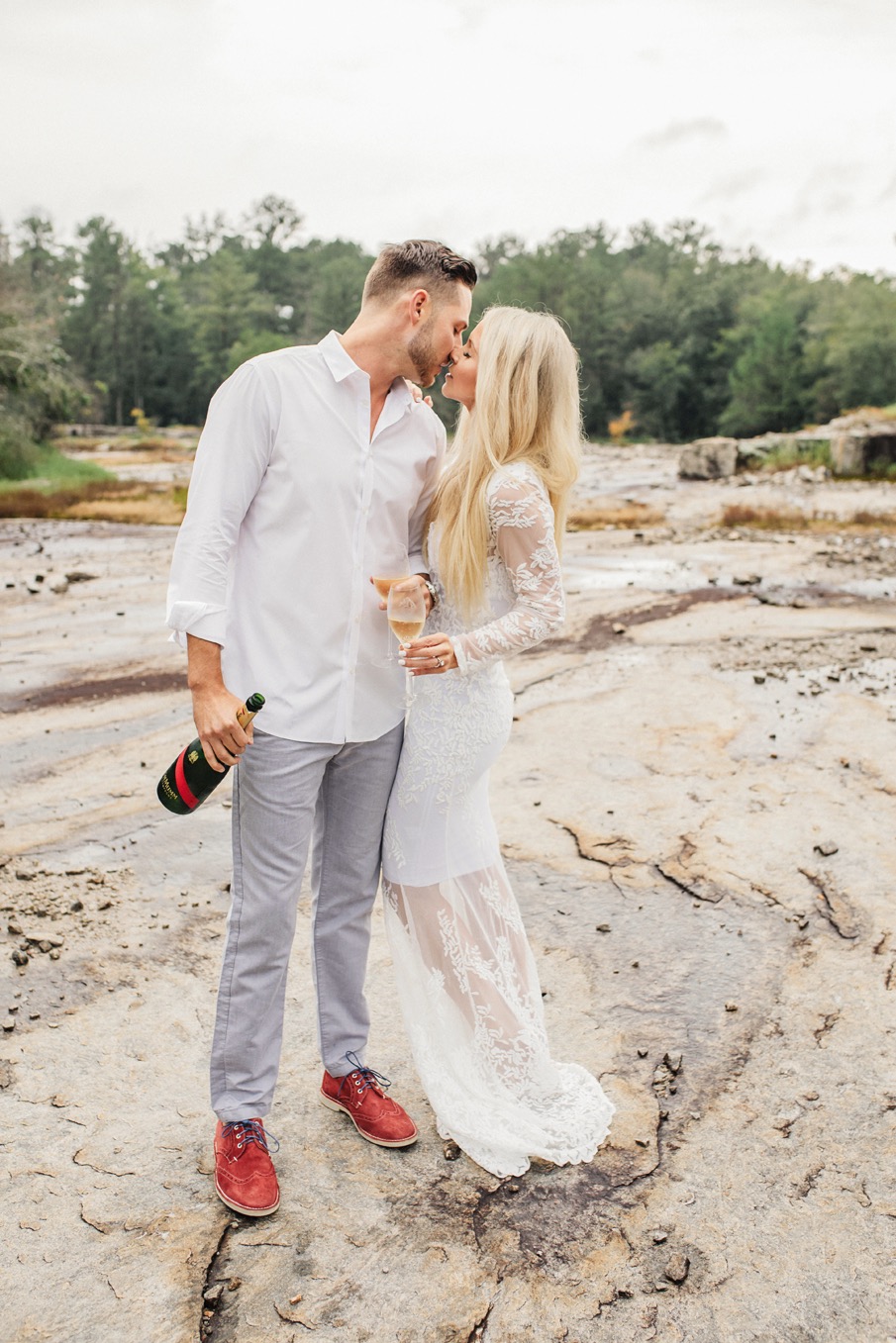 engagement session, lace gown