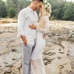 engagement session, lace gown