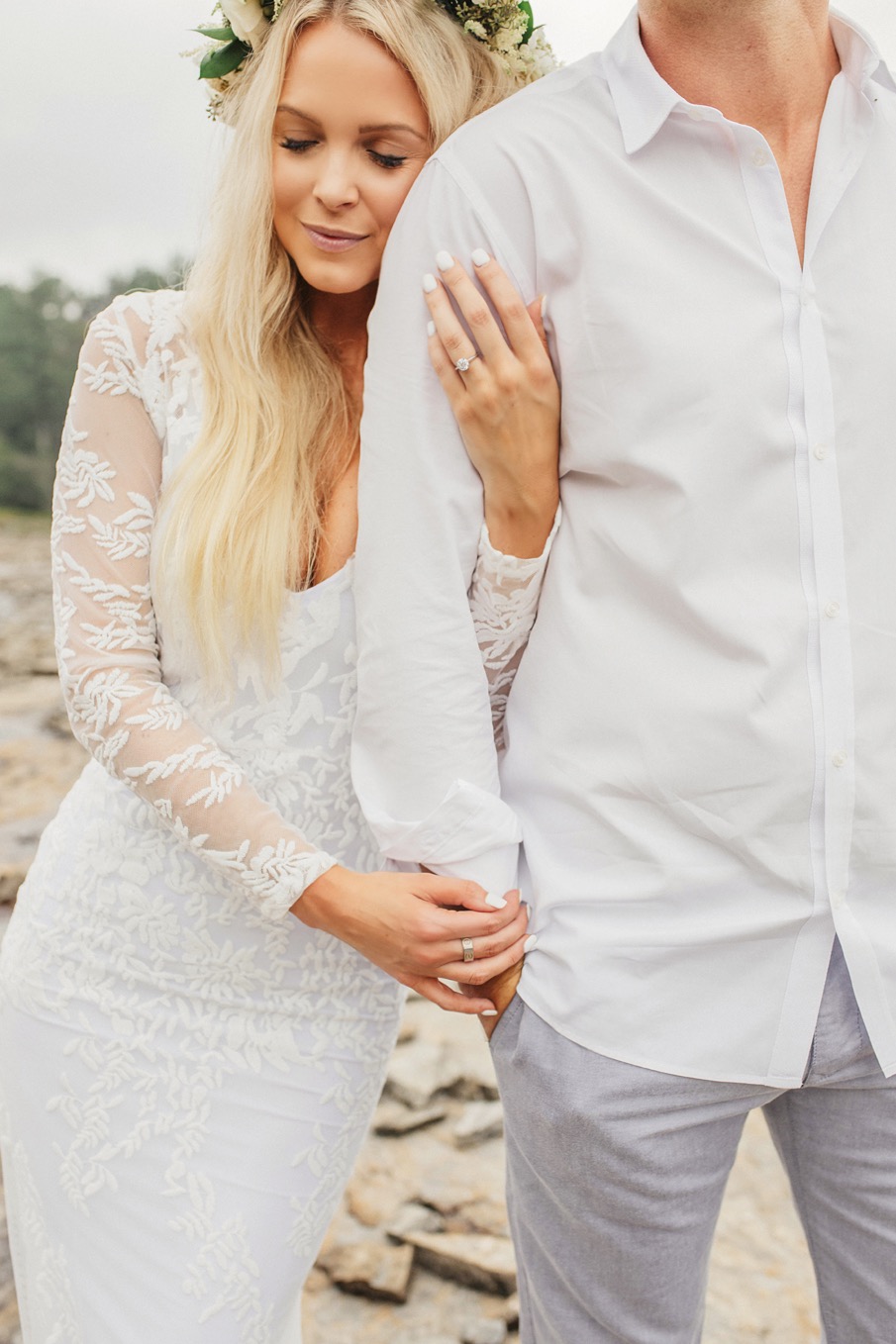 engagement session, lace gown