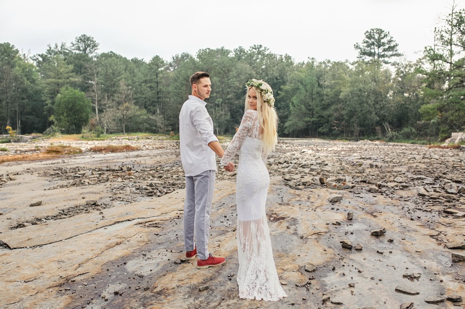 engagement session, lace gown