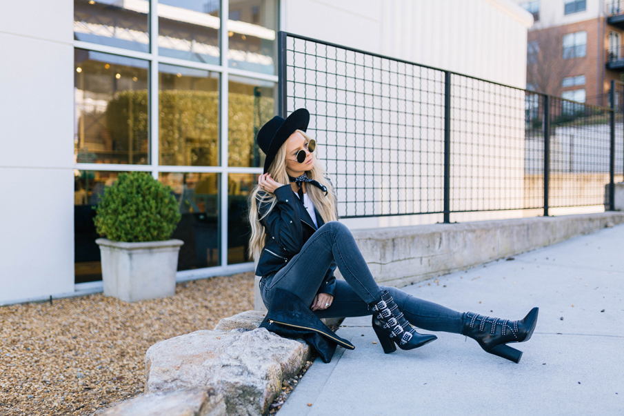 leather jacket, moto booties